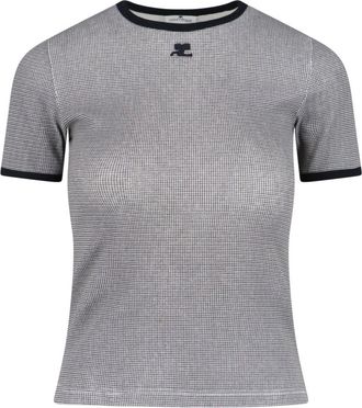 Courr&egrave;ges Houndstooth Logo T-Shirt - Black and White