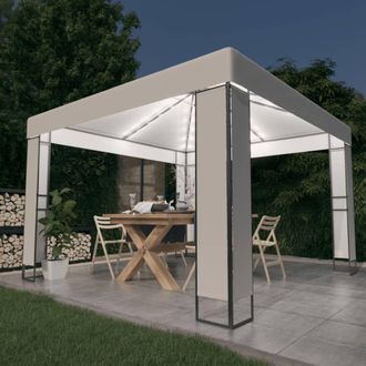 Berkfield Home Gazebo with Double Roof&LED String Lights 3x3 m White