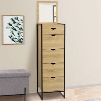 IDMarket Idmarket - Detroit C&oacute;moda 5 Cajones + 1 Espejo 40 Cm Mueble Recibidor De Dise&ntilde;o Industrial