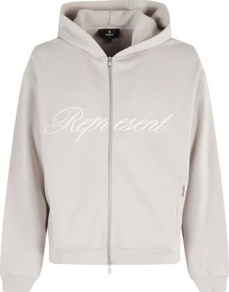 Represent Zip-throughs, male, Gray, XL, Script Logo Zip Hoodie Concrete