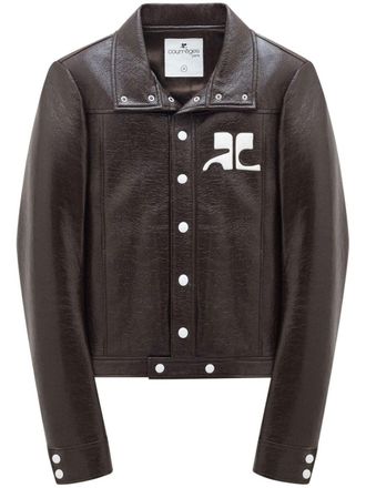 Courr&egrave;ges Structured Faux-Leather Jacket with Logo Patch