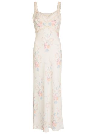 LoveShackFancy Loveshackfancy Annabeth Floral Satin Maxi Slip Dress - Light Pink - XL (UK16 / XL)