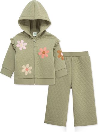 Little Me Flower Zip Hoodie & Sweatpants Set in Green at Nordstrom, Size 24M