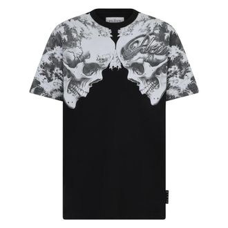 Philipp Plein Tops, Heren, Zwart, 3Xl, Katoen, Ronde Hals T-Shirt Keramische Schedels