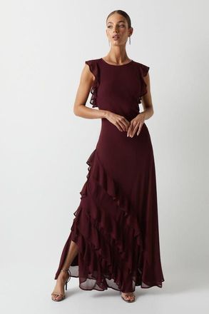 Coast Honoured Ruffle Georgette Maxi Dress in Malbec at Nordstrom, Size 10