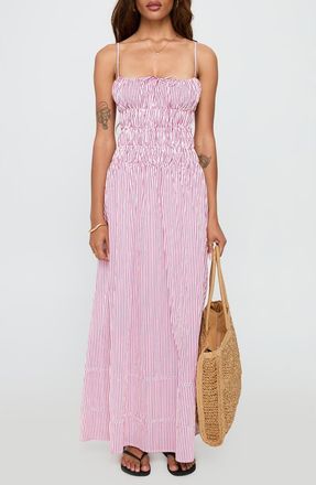 Princess Polly Loralei Stripe Shirred Sleeveless Maxi Dress in Red Stripe at Nordstrom, Size 10