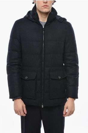 Corneliani Solid Color Cashmere Down Jacket with Removable Hood size 48