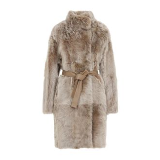 Yves Salomon Abrigo de Borrego con Cintur&oacute;n - Coats - Mujer - Beige - S