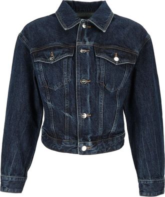 A Gold E Cropped Denim Trucker Jacket with Contemporary Silhouette