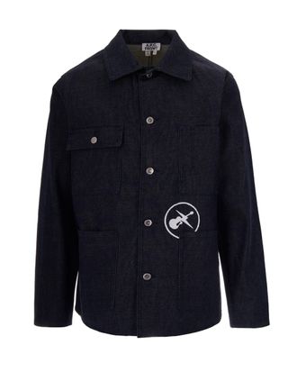 A.P.C. Button-Up Black Raw Denim Jacket with Classic Collar and Four Pockets