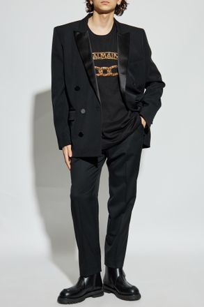 Balmain T-shirt With Shimmering Appliqués, Mens, Black