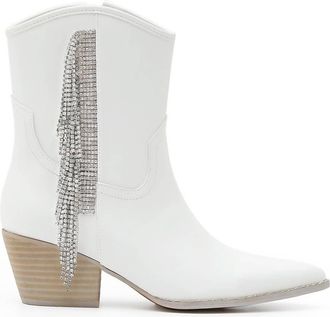 Mi.iM Womens Layla Rhinestone Fringe Bootie In White