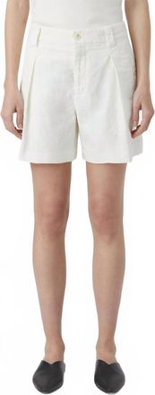 Closed Mid Waist Linen Cotton Blend Shorts In Ivory