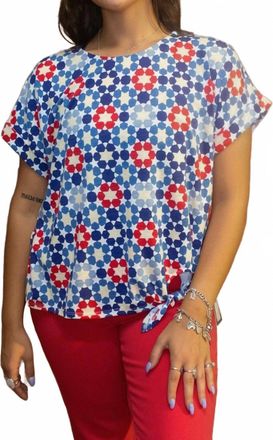 Multiples Patriotic Short Sleeve Tie Waist Top In Red White Blue