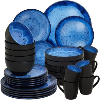 TecTake Vajilla de gres, para 6 personas, 30 piezas, azul