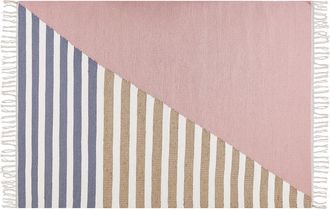 Beliani Beliani - Alfombra De Lana Rosa Blanco Beige Azul 160 X 230 Cm Yute A Mano Borlas Engiz