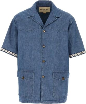 Valentino Garavani Denim Shirt - Heren - Korte mouwen Overhemden - Blauw - L - Denim - Overhemden
