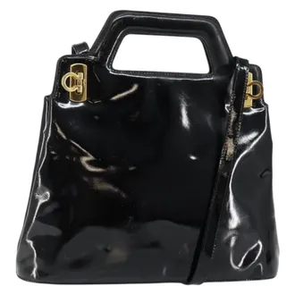 Ferragamo Wanda Patent Leather Black Patent_Leather Handbag (Pre-Owned)