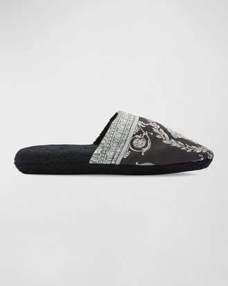 Versace Mens Barocco-Print Mule Slippers