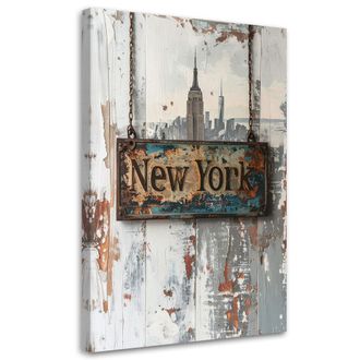 Feeby Cuadro Sobre Lienzo, Letras Tipogr&aacute;ficas Vintage De Nueva York, 80x120