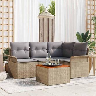 vidaXL Conjunto De Sof&aacute; De Jard&iacute;n 5 Pcs Beige Polirat&aacute;n Vidaxl