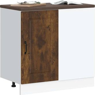 Berkfield Home Kitchen Base Cabinet Kalmar Smoked Oak Engineered Wood in Brown