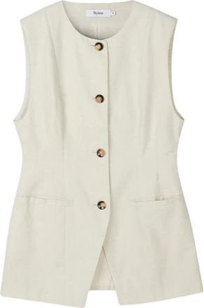 Stylein Elegante Raw Linen Vest - Dames - Gillet - Beige - L - Katoen - Kostuums