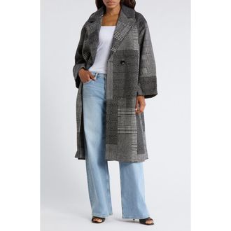 Desigual Patchwork Double Breasted Overcoat in Black at Nordstrom Rack
