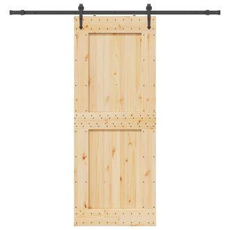 Berkfield Home Sliding Door with Hardware Set 90x210 cm Solid Wood Pine in Brown