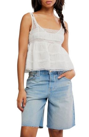 Free People Darling Dreams Lace Trim Babydoll Camisole in Clean Ivory at Nordstrom, Size X-Large