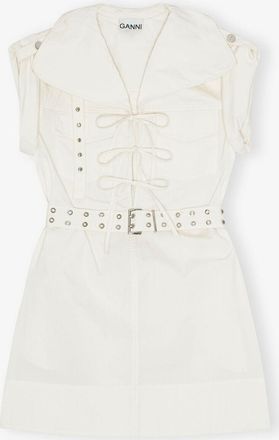 Ganni White Ivory Stretch Cotton Mini Dress - Size 34 Organic