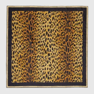 Gucci Printed Silk Twill Carr&eacute;, Brown