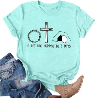 Generic Easter Shirts for Women Easter Christian T-Shirt Jesus Lover Short Sleeve Tops 2025 Going out Tops for Women