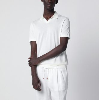 Drumohr Milk White Cotton Knit Polo