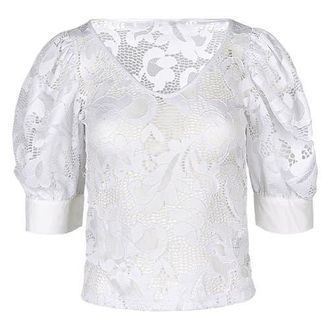 Anne Fontaine Womens Katia White V-Neck Top With Sheer Mesh Sleeves at Nordstrom, Size 38 Eu