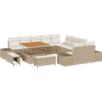 vidaXL Conjunto De Sof&aacute; De Jard&iacute;n Con Coj&iacute;n 13 Pcs Beige Polirat&aacute;n Vidaxl