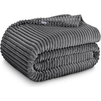 Bare Home Ribbed Microplush Fleece Throw Blanket in Grey at Nordstrom
