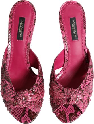 Dolce & Gabbana Womens Pink Leather Heels Slides Sandals Shoes Python