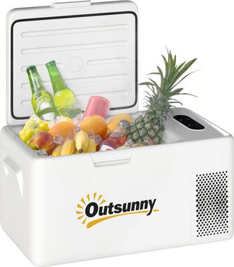 OUTSUNNY Nevera Port&aacute;til El&eacute;ctrica 16,8l Refrigerador De Coche 12/24/220v Con Compresor Luz Led Pantalla Digital Modos Eco Y Max De -20&deg; A +20&deg; Blanco