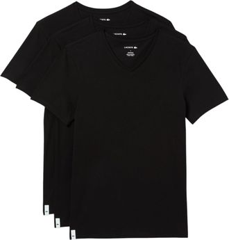 Lacoste mensTH3374-51Essentials 3 Pack 100% Cotton Regular Fit V-Neck T-Shirts Base Layer Top - Black - XXXL
