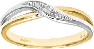 Jewelco London 9ct Gold Round 2pts Diamond Crossover Dress Ring - PR0AXL8741Y