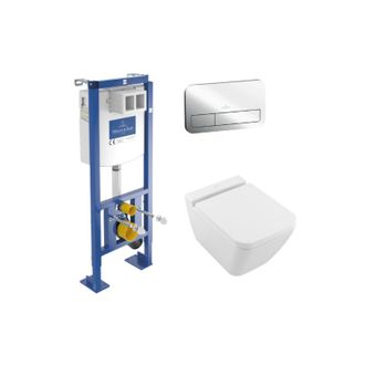 Villeroy & Boch Pack Inodoro Suspendido Sin Cerco Villeroy Et Boch Acabado + Asiento + Placa Cromada + Estructura
