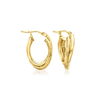 Canaria Canaria Italian 10kt Yellow Gold Double-Oval Twisted Hoop Earrings