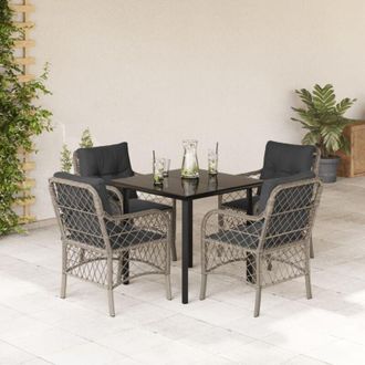 vidaXL Vidaxl - Set Comedor De Jard&iacute;n 5 Pzas Cojines Rat&aacute;n Sint&eacute;tico Gris Claro