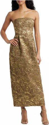 Lulus Kya Metallic Brocade Strapless Cocktail Dress In Gold