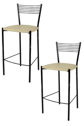 Tommychairs Tommychairs 2 Taburetes Elegance En Acero Negro Asiento Polipiel Lin
