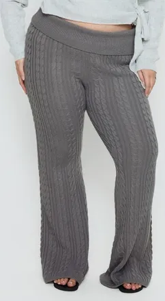 Princess Polly Baleigh Cable Stitch Foldover Pants in Grey at Nordstrom, Size 16