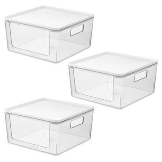 iDesign Stackable Open-Front Bins with Lid, Set of 3, Clear/White at Nordstrom