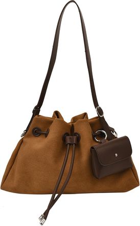 Generic Women Matte PU Bucket Bag with Wallet Hobo Handbag for Daily Use (Brown)