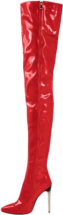 Generic Red,40,Ladies Patent Leather Thigh High Boots, Sexy Artificial PU Stiletto High Heel Over The Knee Boots, Large Size Stretch Side Zip Evening Party Lo